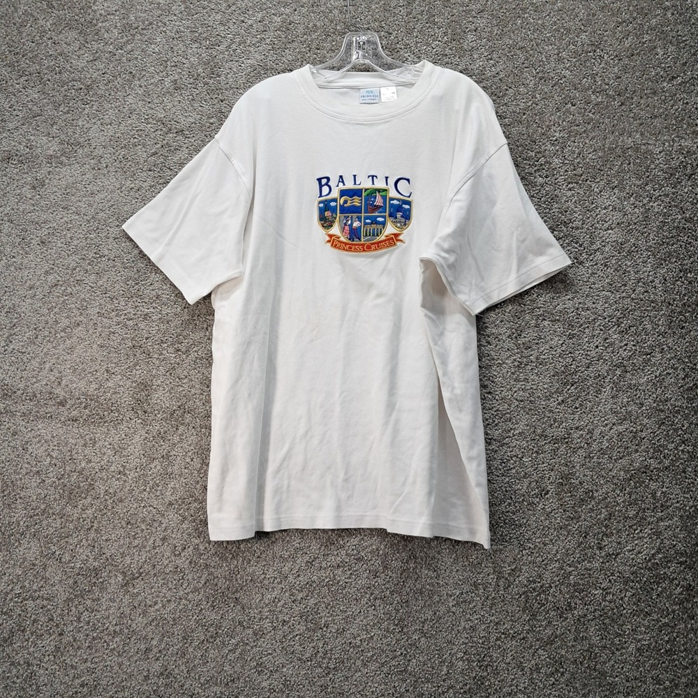 Princess Cruises Baltic Crest‎ Embroidered White Cotton T-Shirt Mens XL 6589